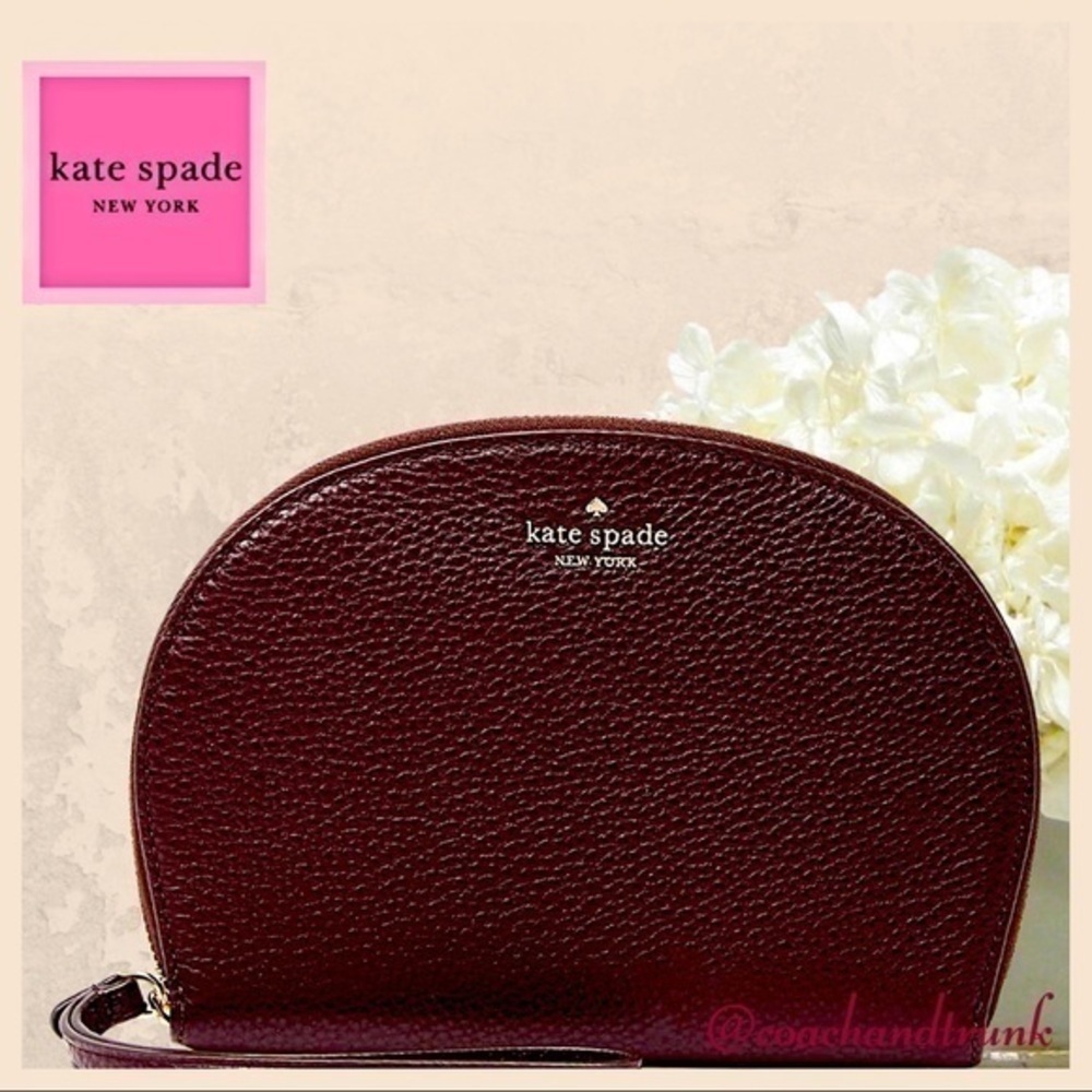 KATE SPADE Leather Rima Half Moon Wristlet Chocolate Cherry